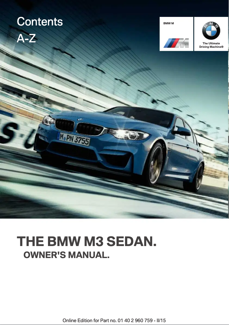 Imagen de la primera página del manual del dispositivo M3 Sedan (2015)