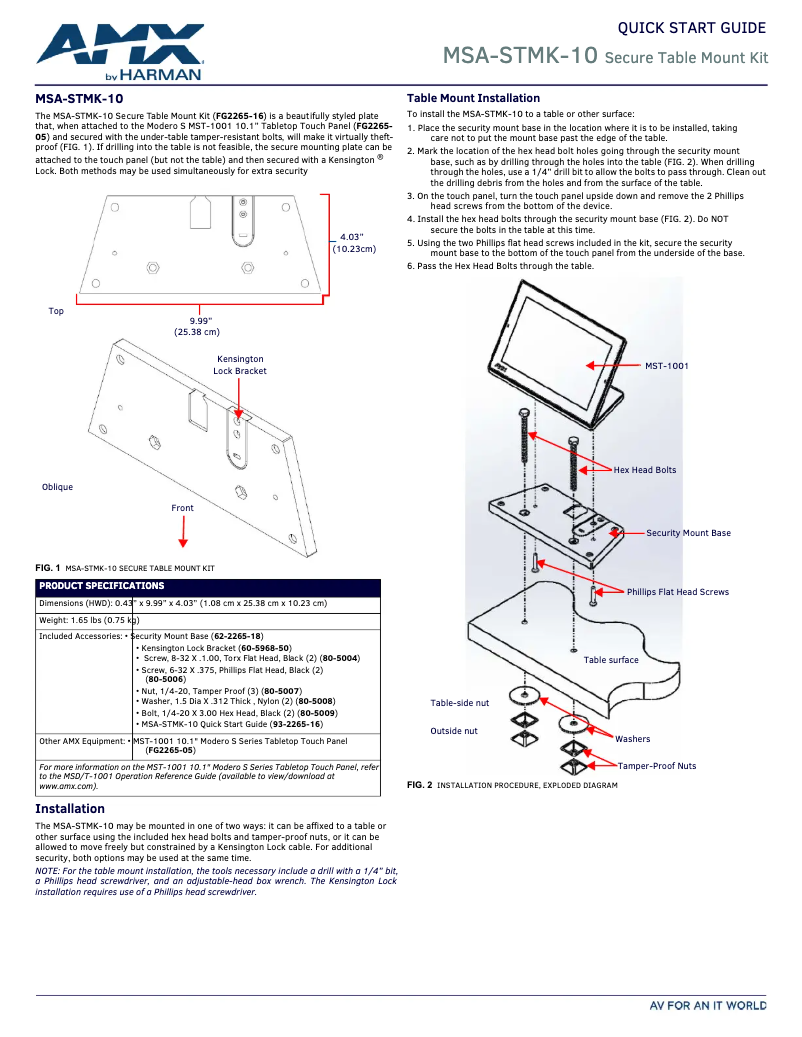 Imagen de la primera página del manual del dispositivo MSA-STMK-10