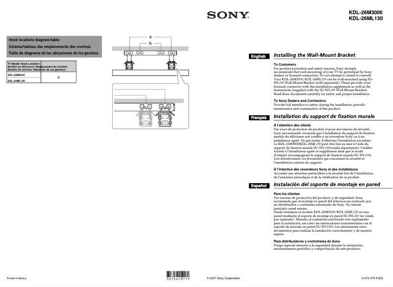 Imagen de la primera página del manual del dispositivo Bravia KDL-26M3000