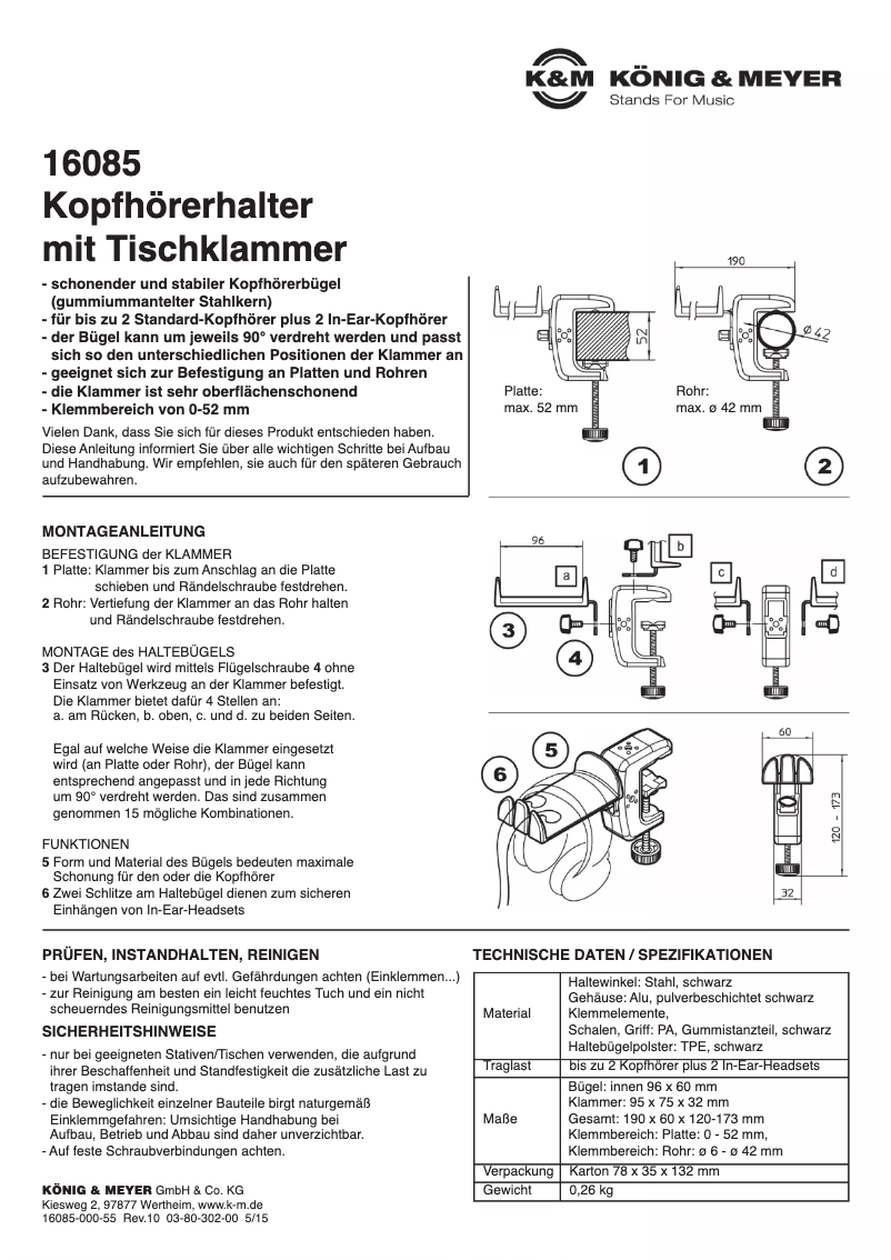 Página 1 del manual Manual de usuario Konig & Meyer 16085