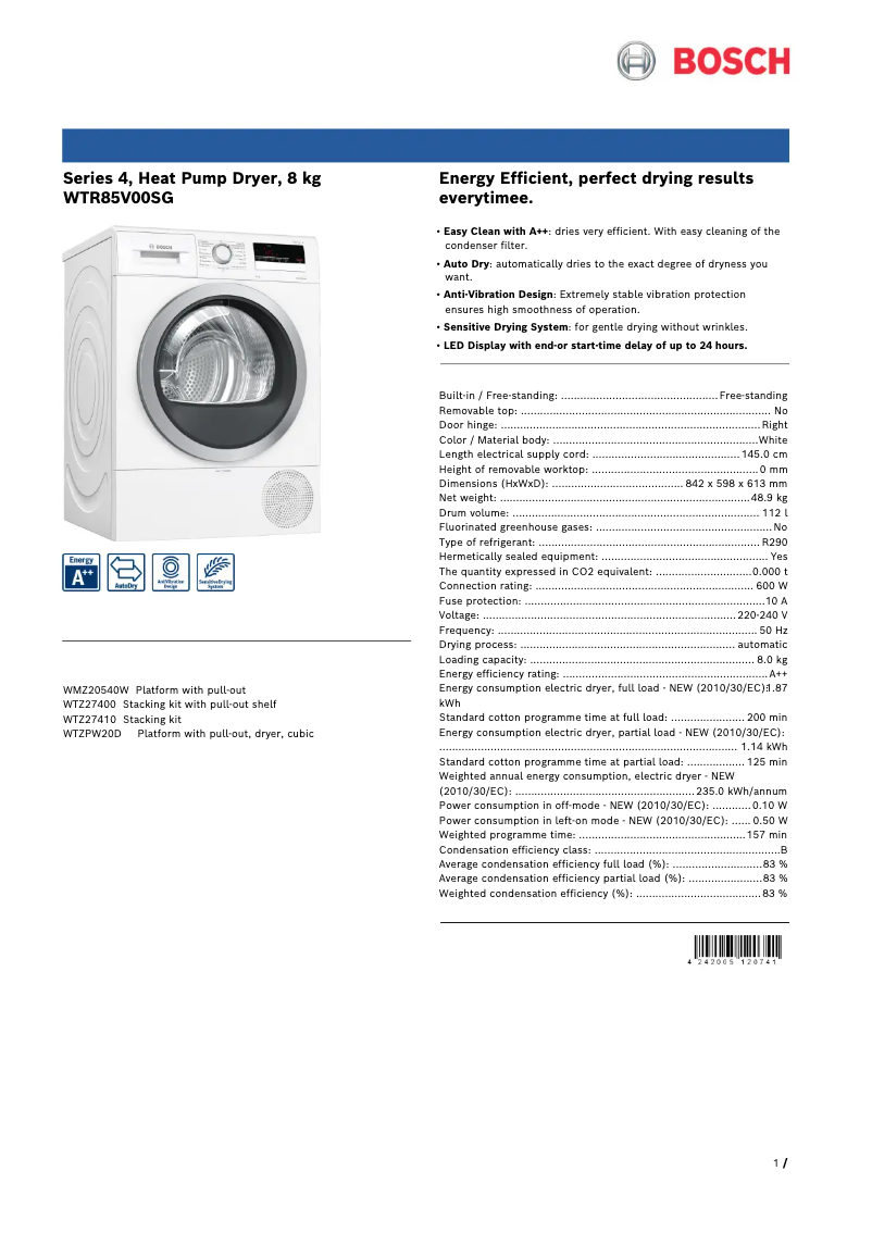 Imagen de la primera página del manual del dispositivo WTR85V00SG
