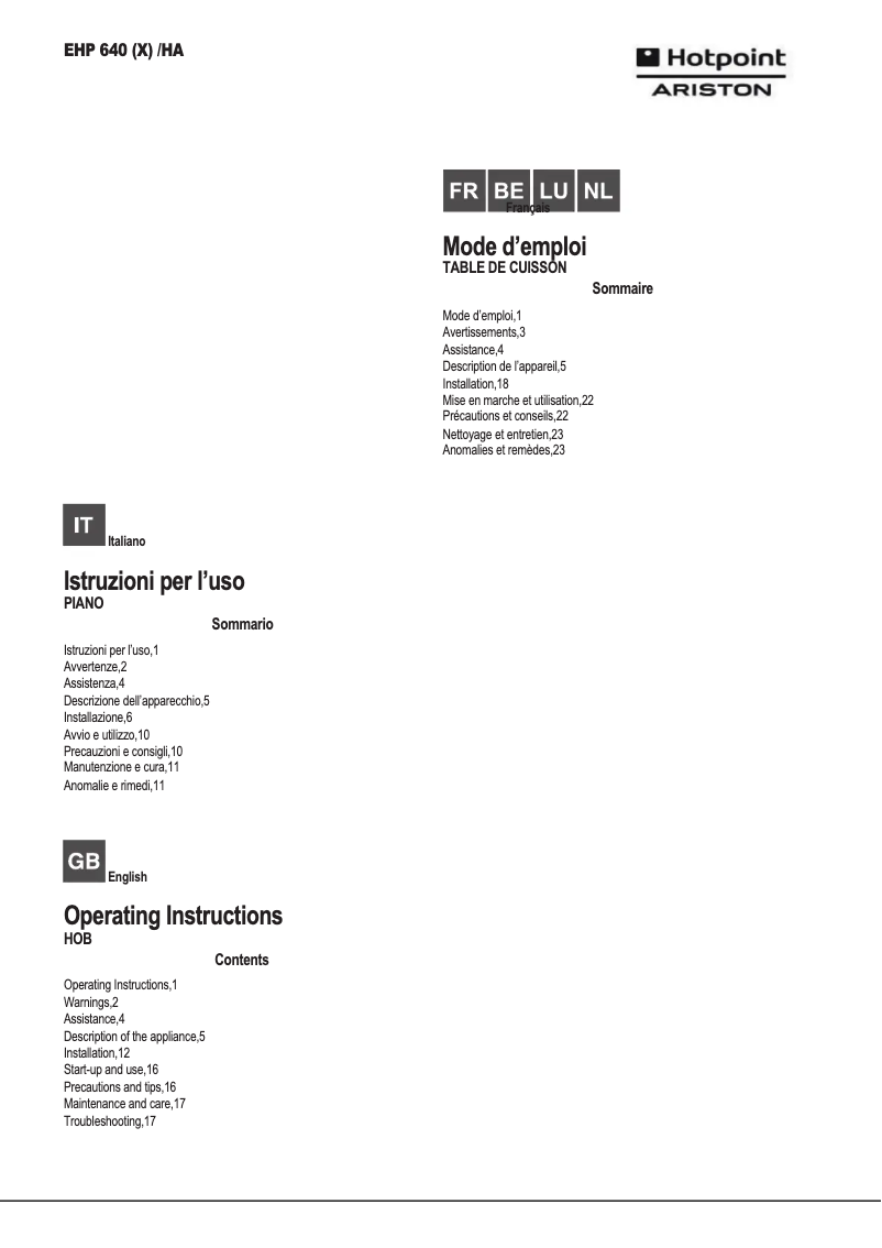 Imagen de la primera página del manual del dispositivo EHP 640 T (X)/HA