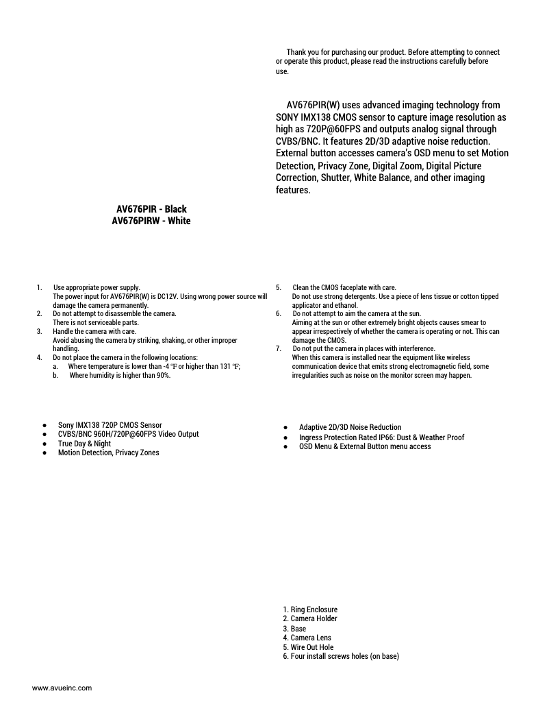 Imagen de la primera página del manual del dispositivo AV676PIR