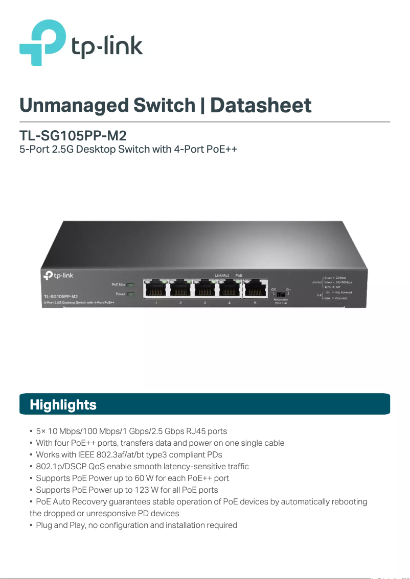 Imagen de la primera página del manual del dispositivo TL-SG105PP-M2
