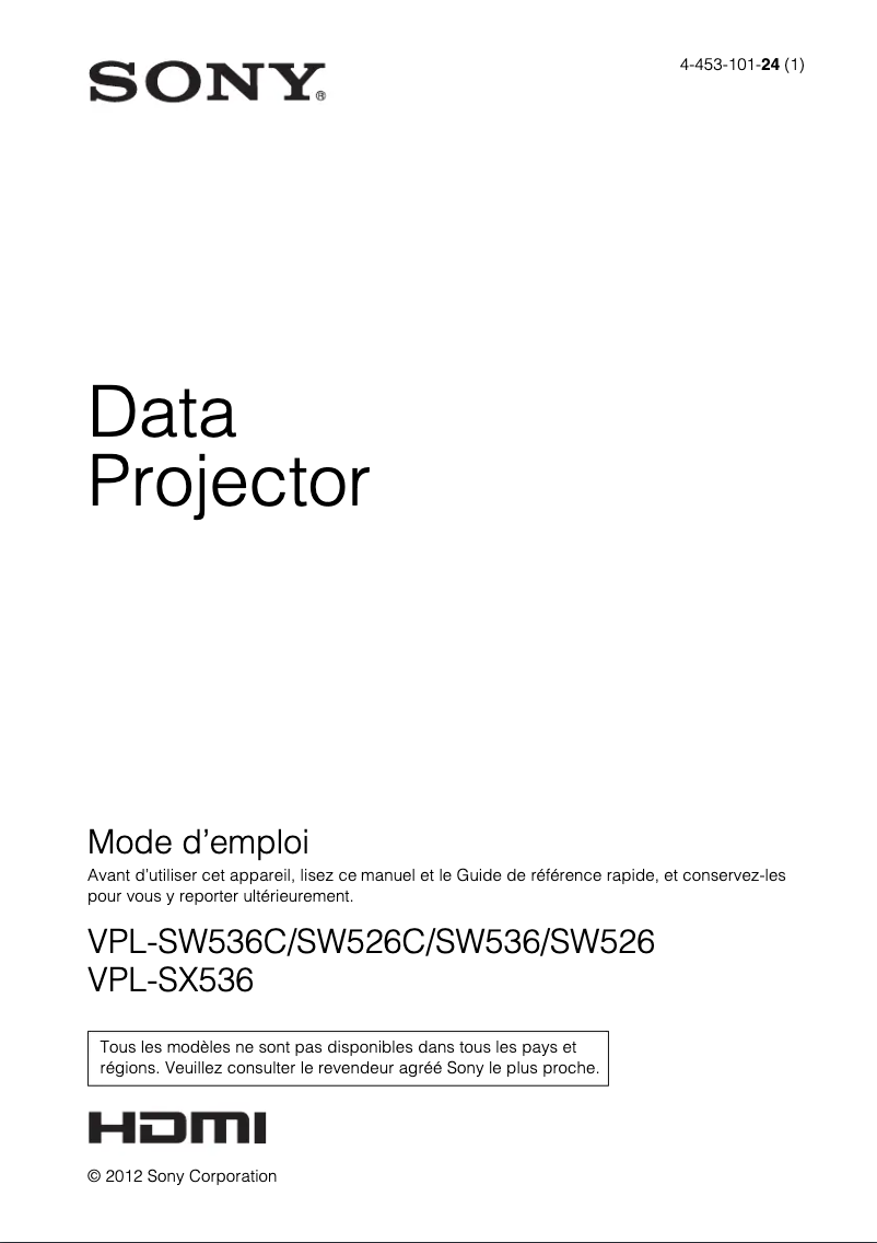 Página 1 del manual Manual de usuario Sony VPL-SW526