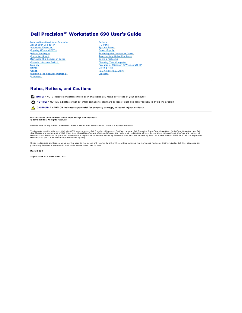 Imagen de la primera página del manual del dispositivo Precision 690