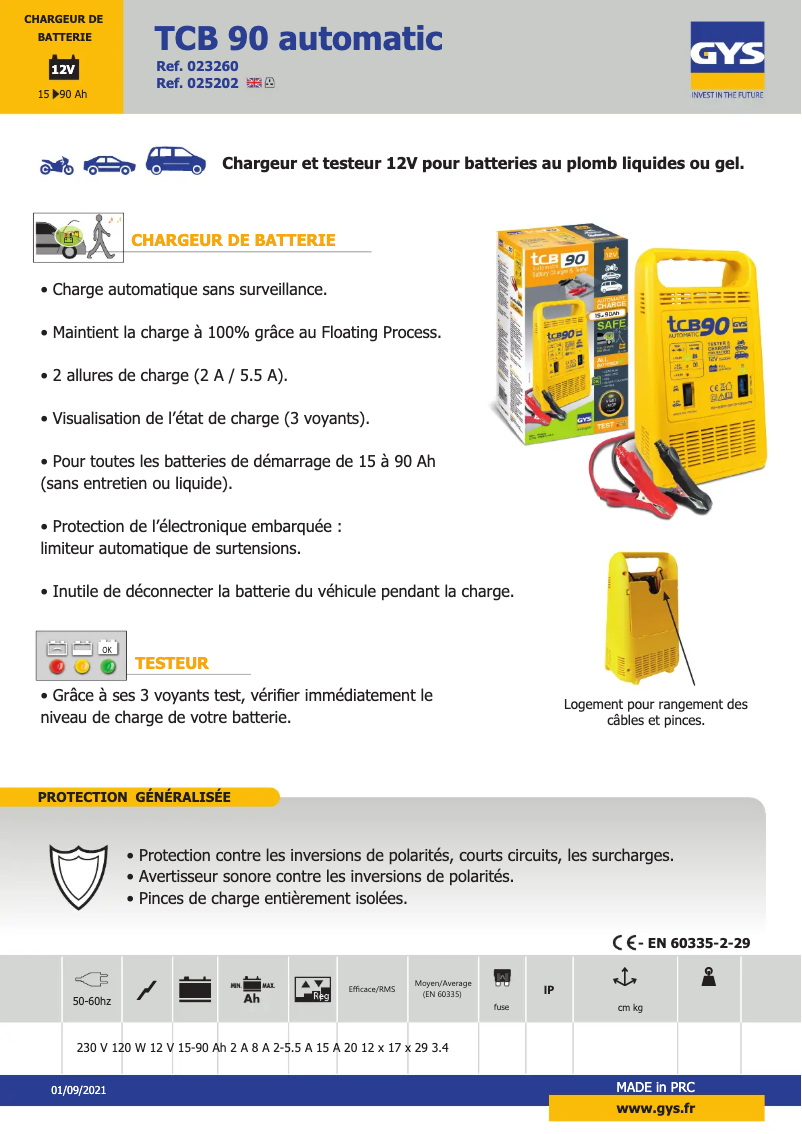 Página 1 del manual Ficha técnica GYS TCB 90