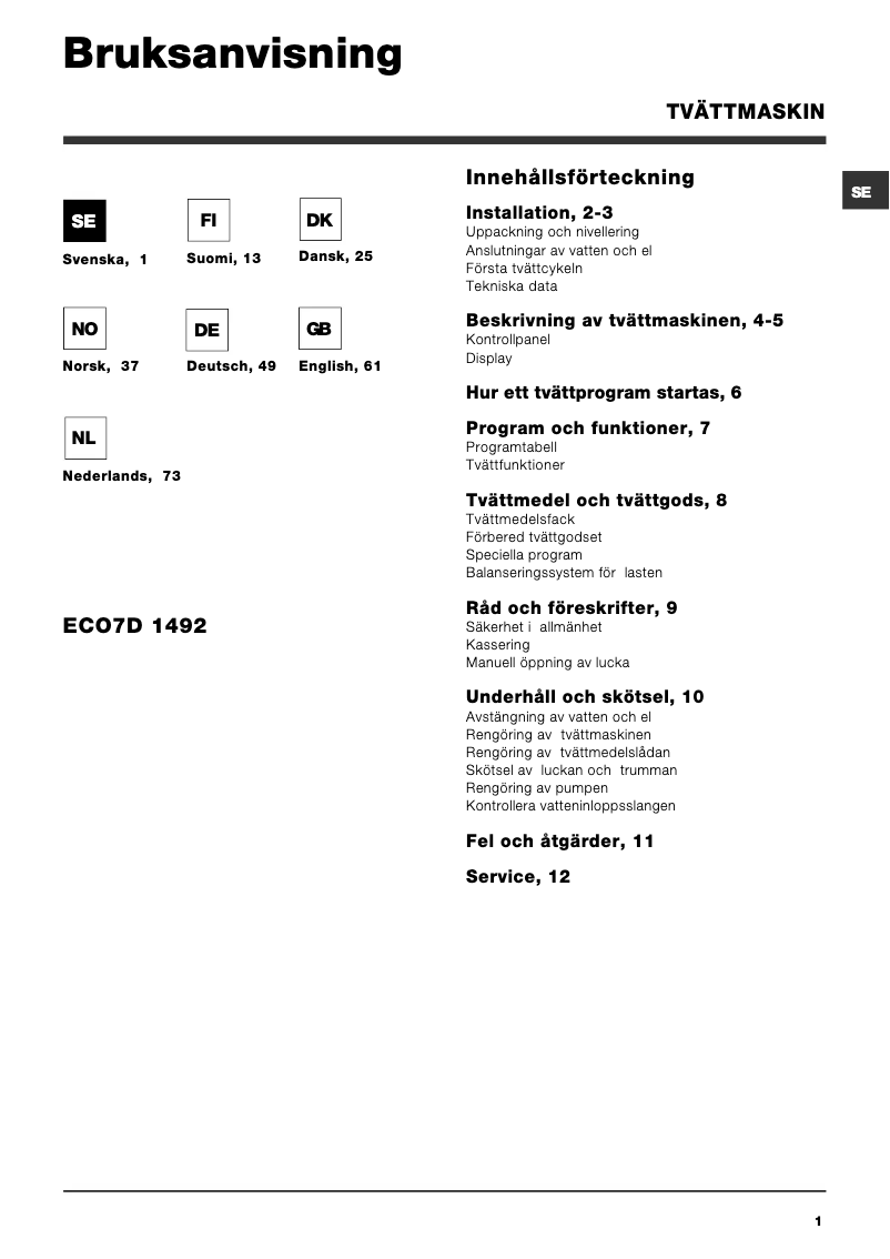 Página 1 del manual Manual de usuario Hotpoint Maxi ECO7D 1492