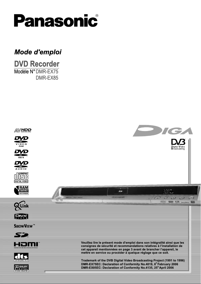 Página nº 1 - Manual de usuario Panasonic DMR-EX85