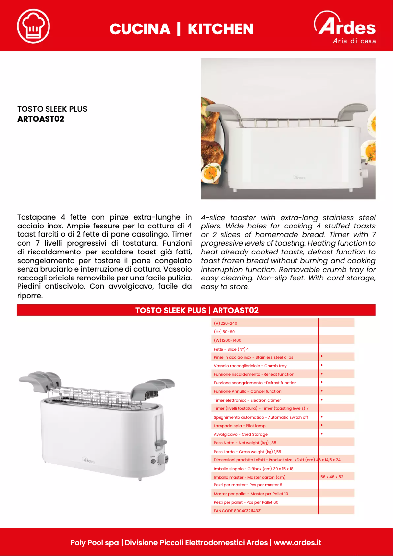 Página nº 1 - Ficha técnica Ardes Tosto Sleek Plus ARTOAST02