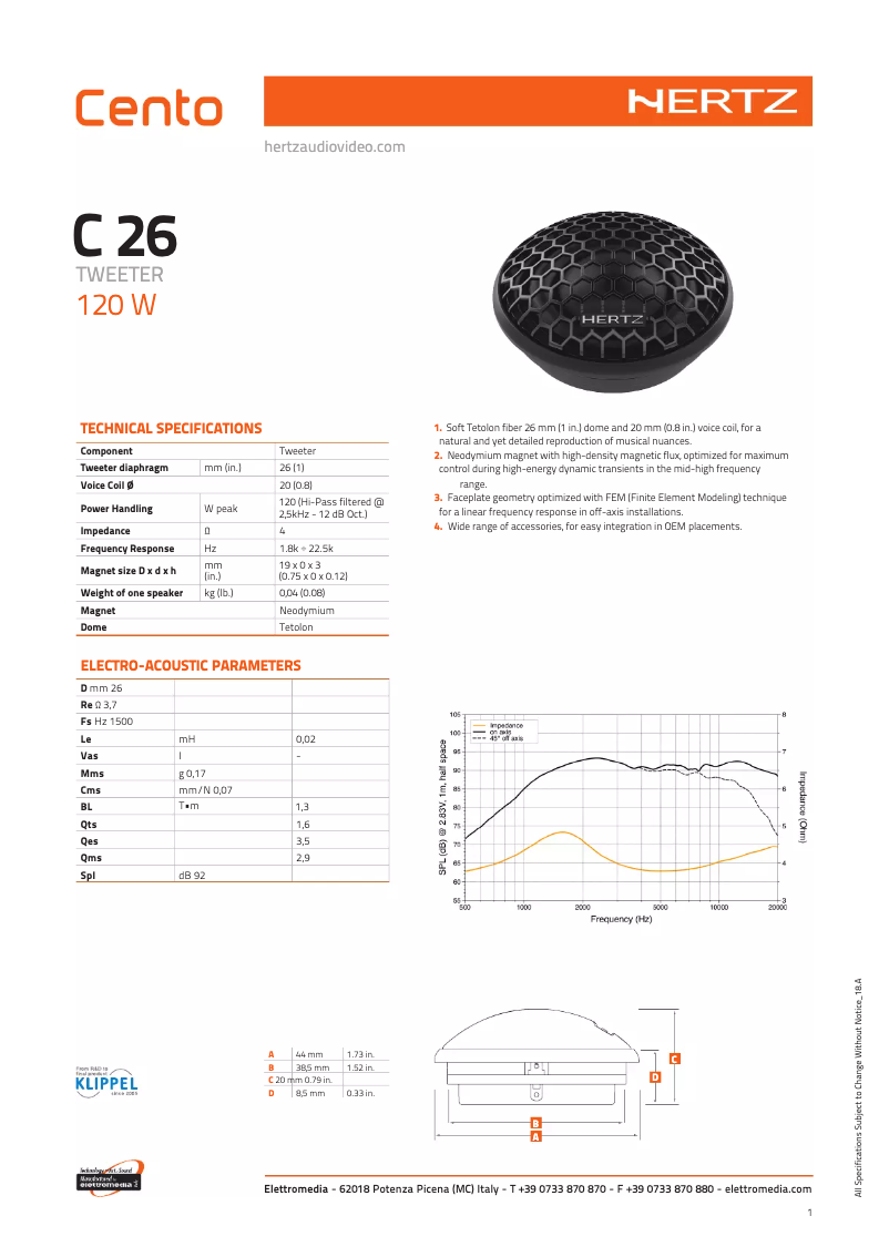 Página 1 del manual Ficha técnica Hertz C26
