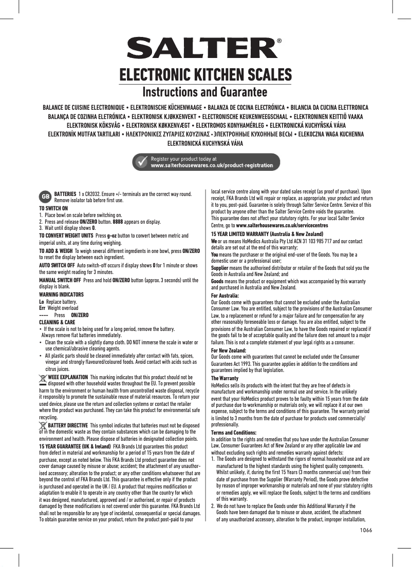 Página 1 del manual Manual de usuario Salter 1066