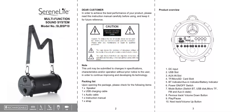 Imagen de la primera página del manual del dispositivo SLBSP10
