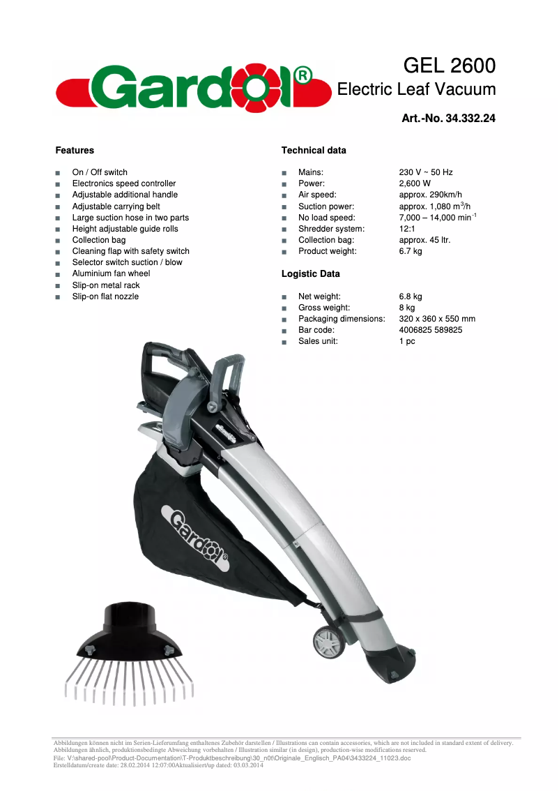 Imagen de la primera página del manual del dispositivo GEL 2600