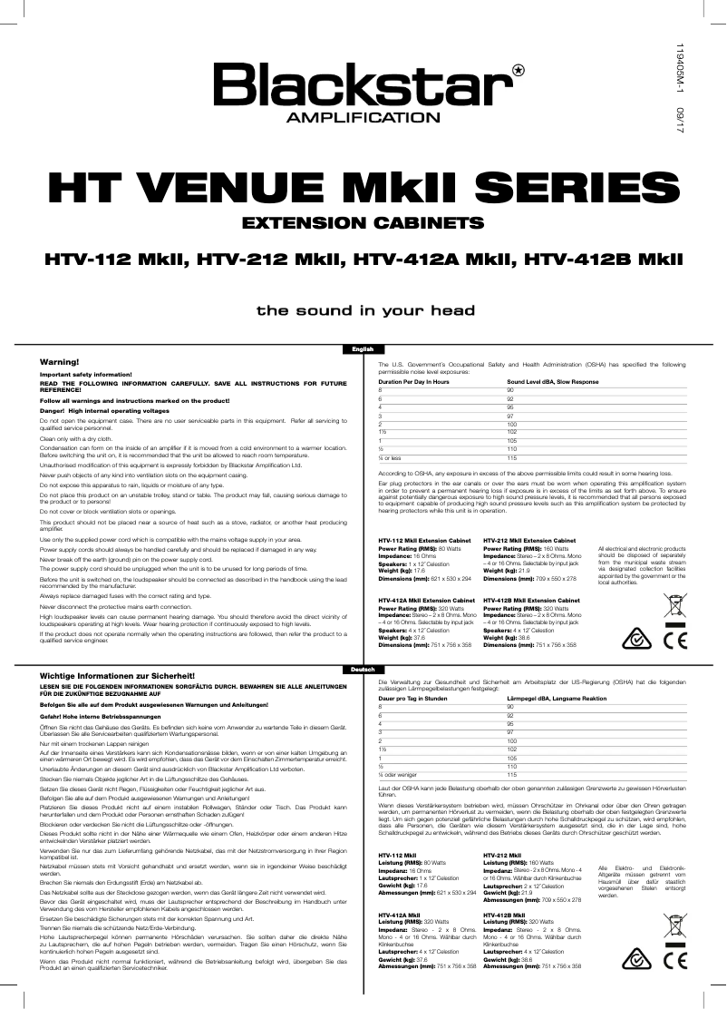 Página nº 1 - Manual de usuario Blackstar HTV-112 MkII