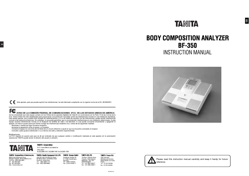 Página 1 del manual Manual de usuario Tanita BF-350