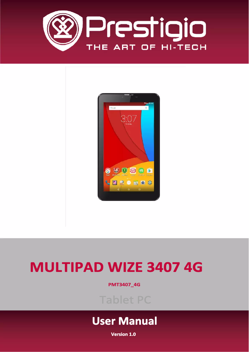 Página 1 del manual Manual de usuario Prestigio MultiPad Wize 3407 4G