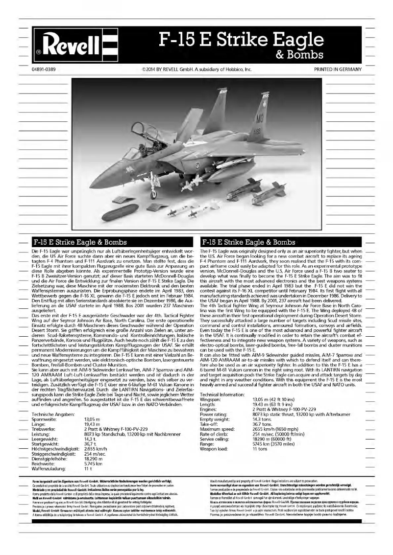 Página 1 del manual Manual de usuario Revell F-15E STRIKE EAGLE & Bombs