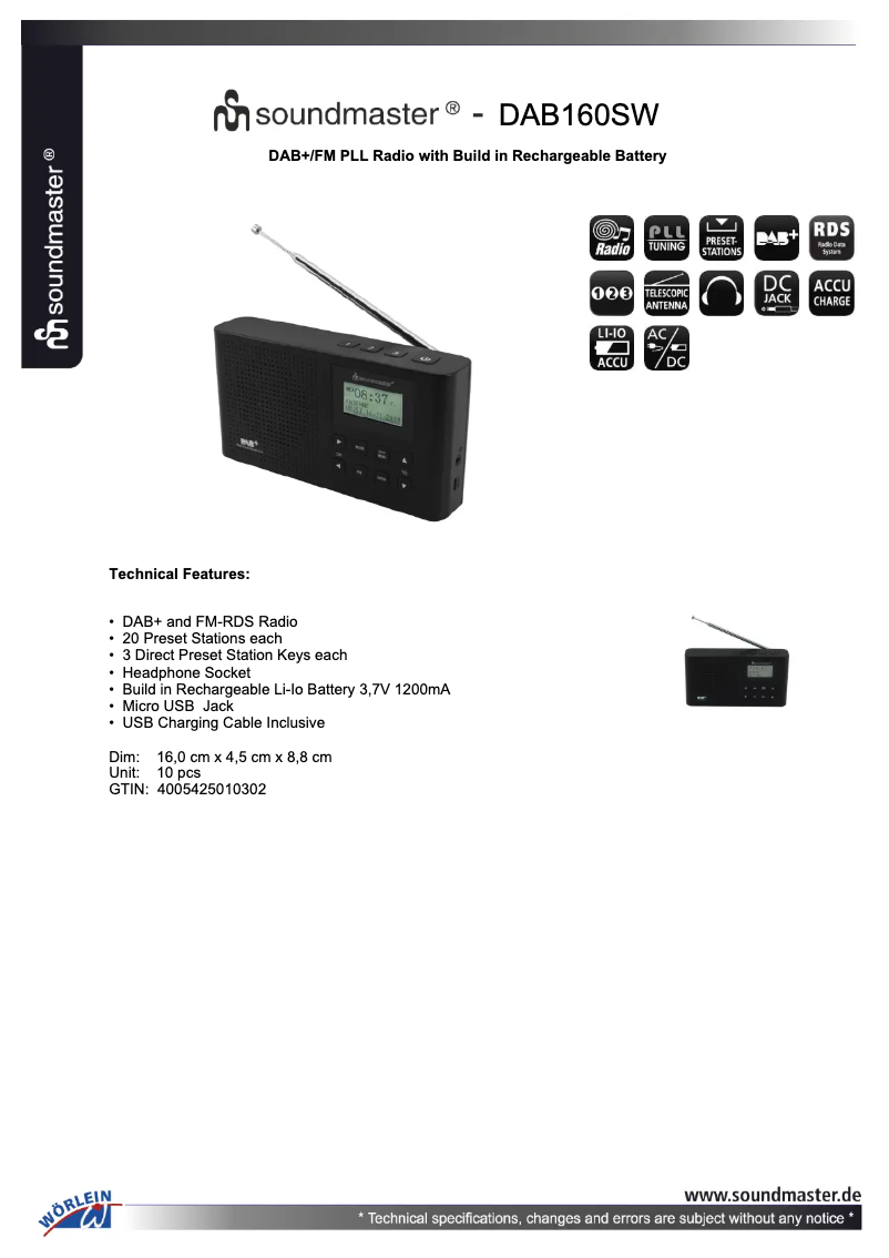 Imagen de la primera página del manual del dispositivo DAB160