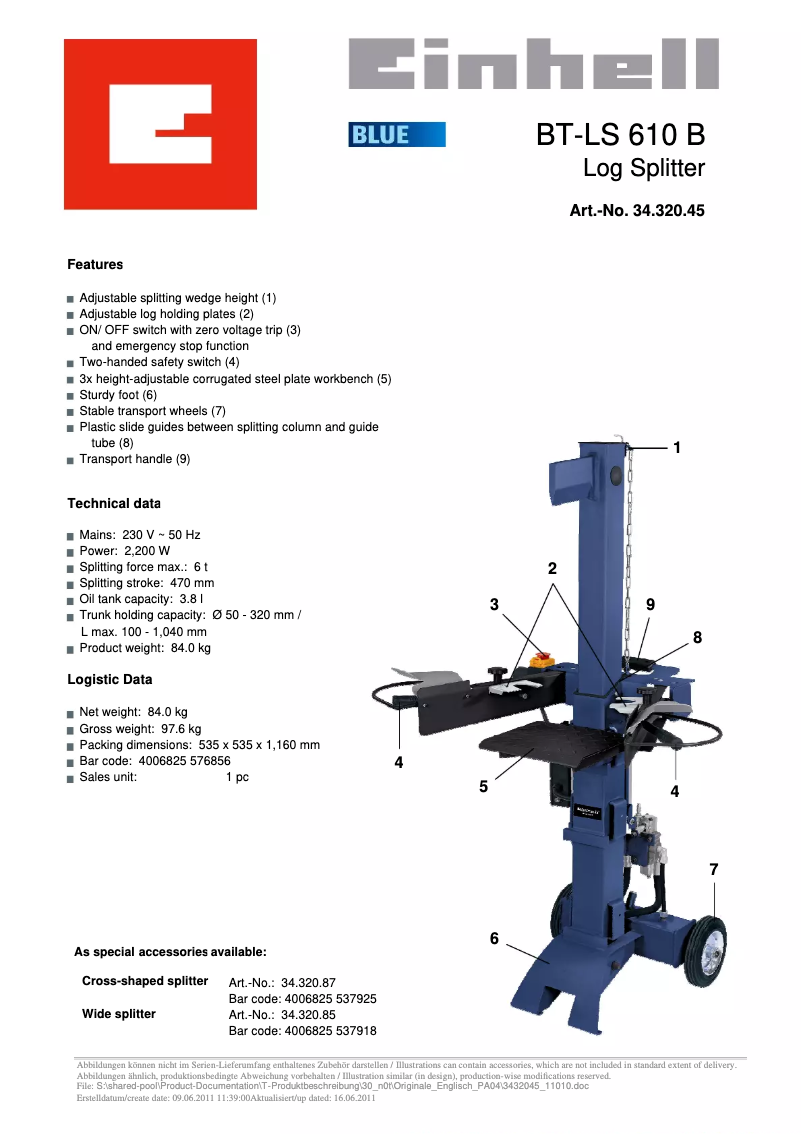 Página nº 1 - Ficha técnica Einhell BT-LS 610 B