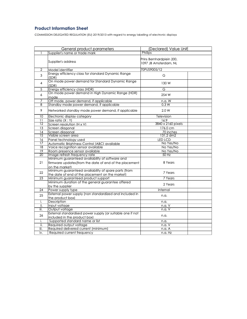 Imagen de la primera página del manual del dispositivo 70PUS9005