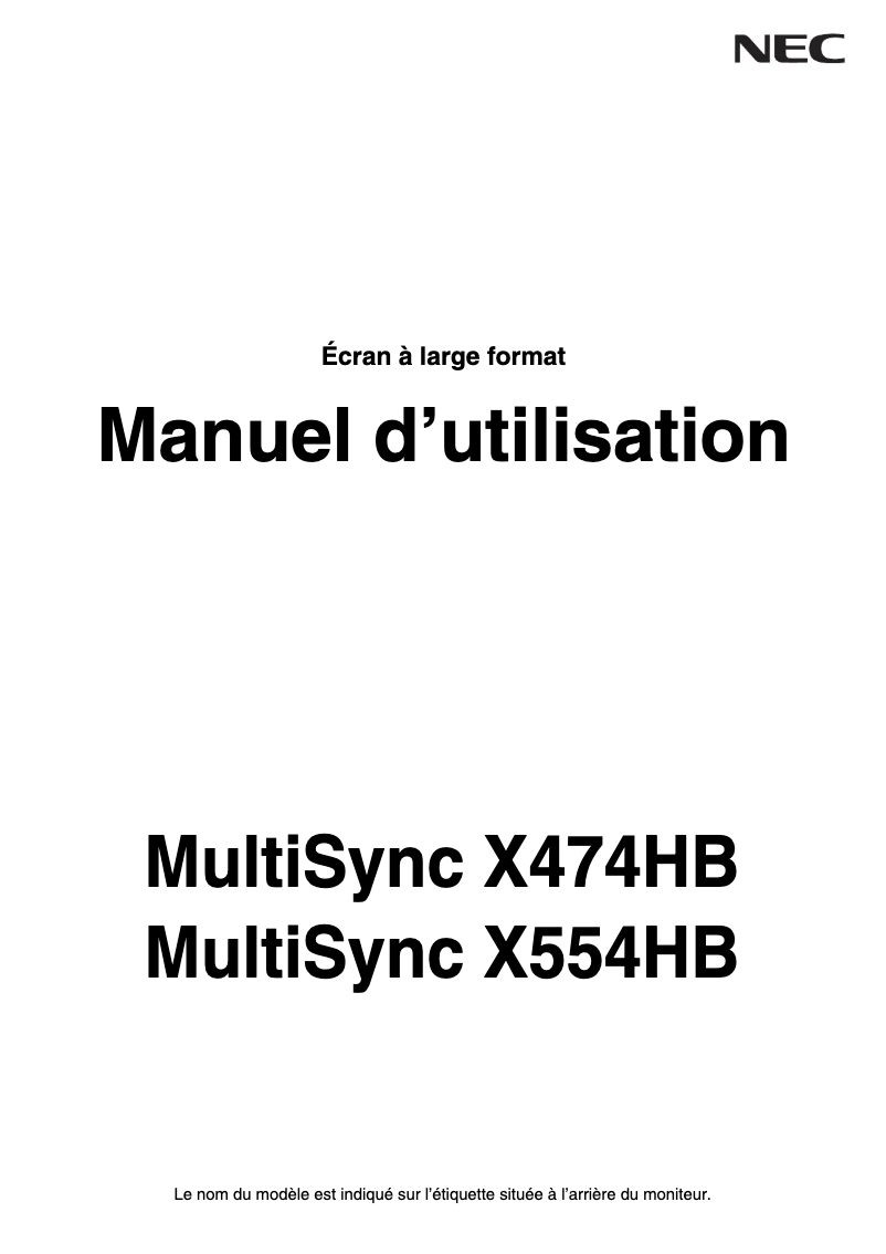 Imagen de la primera página del manual del dispositivo MultiSync X554HB