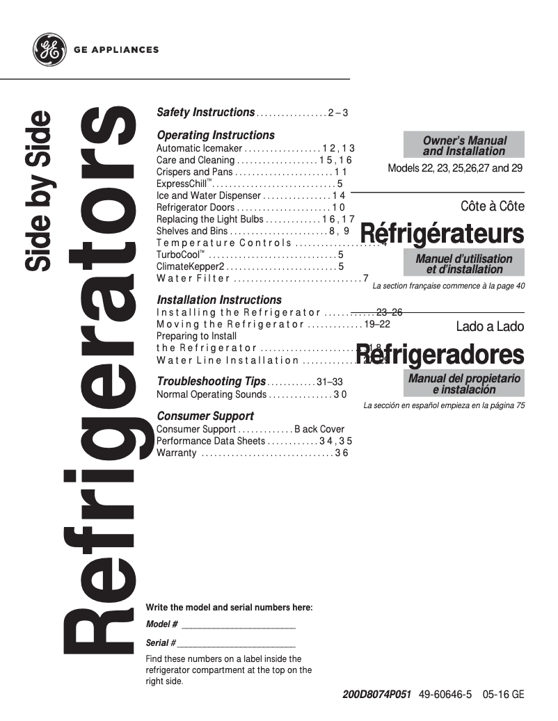 Página 1 del manual Manual de usuario GE GSS23HSHSS