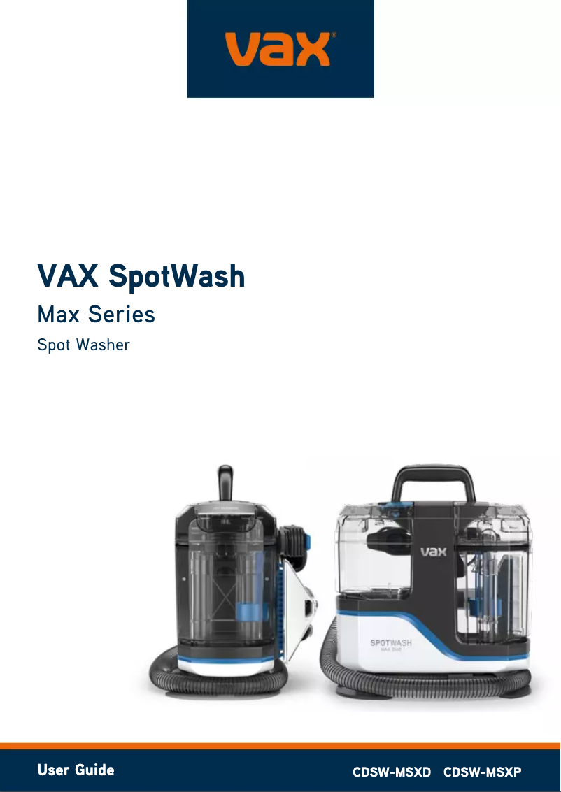 Imagen de la primera página del manual del dispositivo SpotWash Max CDSW-MSXD