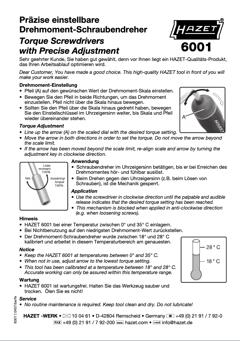 Página nº 1 - Manual de usuario Hazet 6001