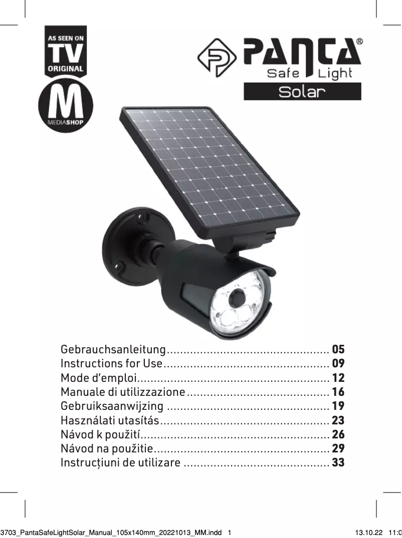 Imagen de la primera página del manual del dispositivo Safe Light Solar