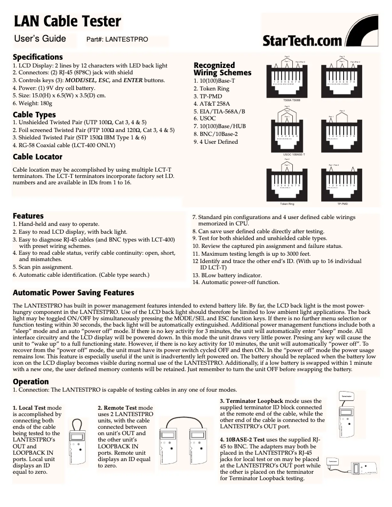 Página 1 del manual Manual de usuario StarTech.com LANTESTPRO