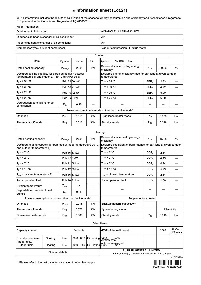 Imagen de la primera página del manual del dispositivo AOHG90LRLA