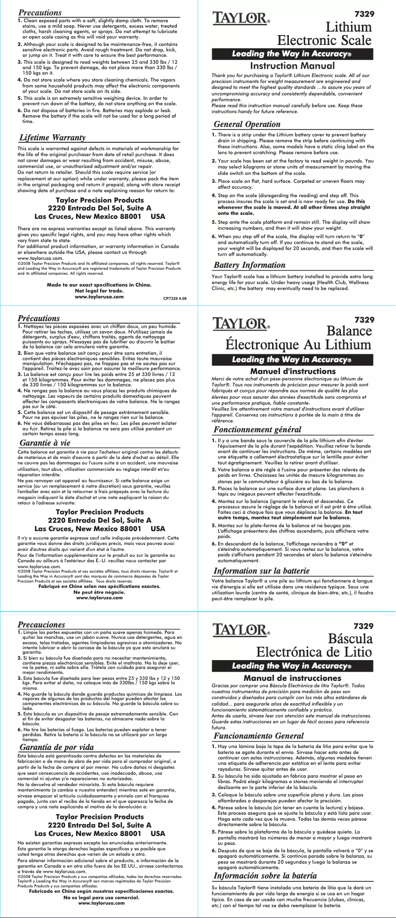 Imagen de la primera página del manual del dispositivo 7329B