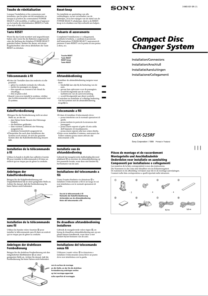 Página nº 1 - Guía de instalación Sony CDX-525RF