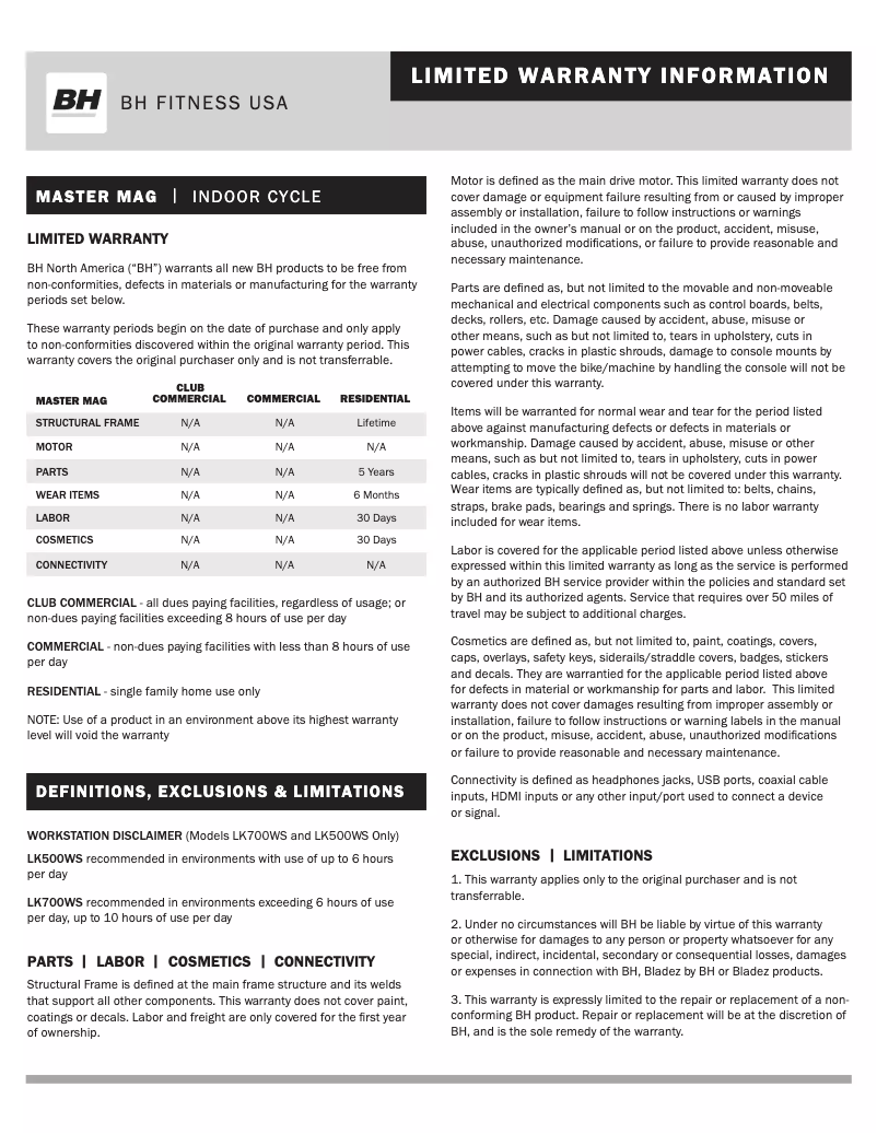 Página nº 1 - Información de garantía Bladez Master Mag