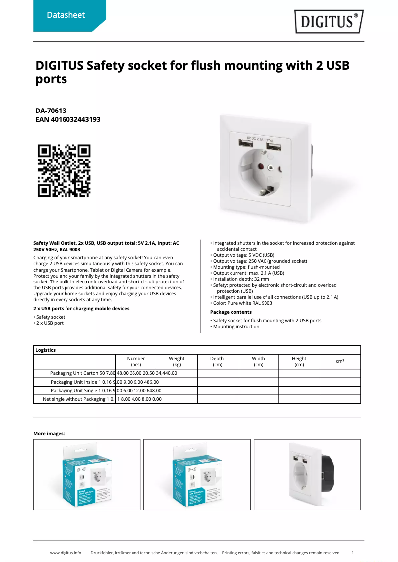 Página 1 del manual Ficha técnica Digitus DA-70613