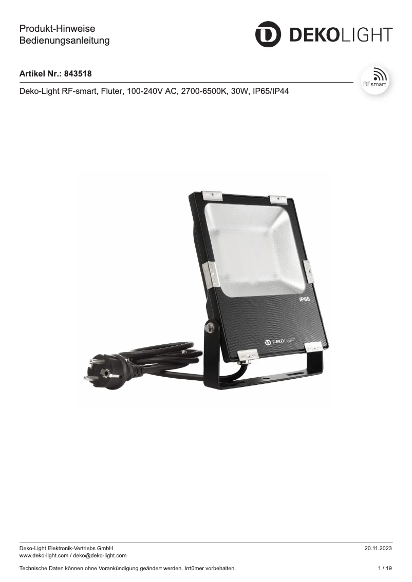 Página 1 del manual Manual de usuario Deko-Light 843518