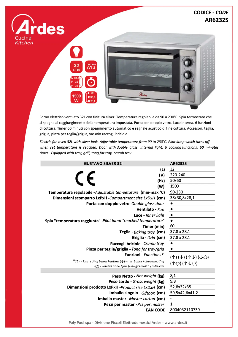 Página 1 del manual Ficha técnica Ardes AR6232S