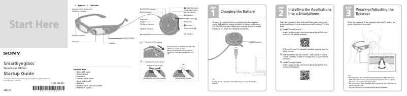 Imagen de la primera página del manual del dispositivo SmartEyeglass SED-E1