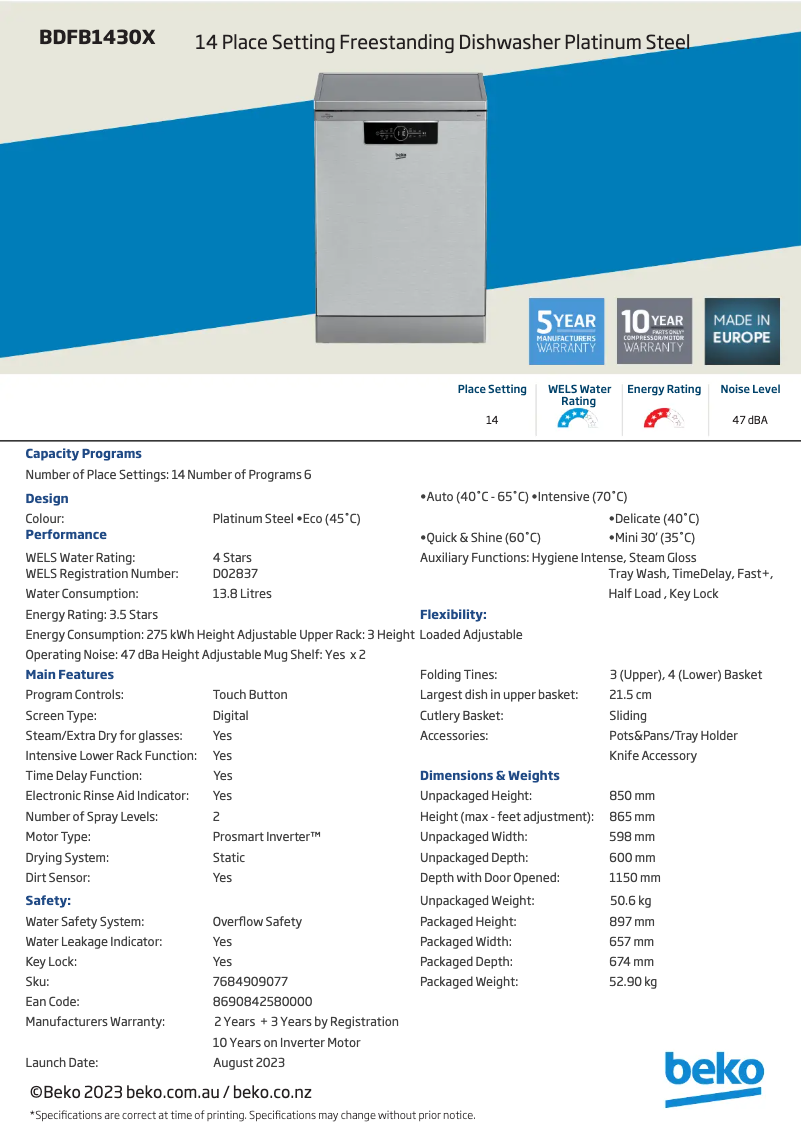 Imagen de la primera página del manual del dispositivo BDFB1430X