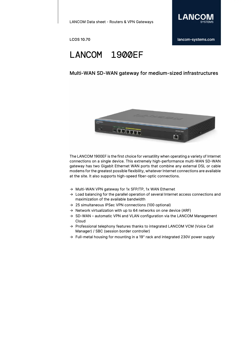 Página 1 del manual Ficha técnica Lancom 1900EF