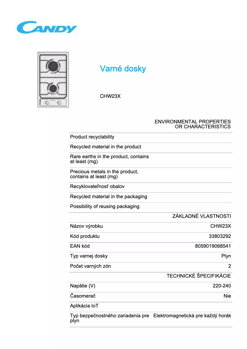 Imagen de la primera página del manual del dispositivo CHW23X