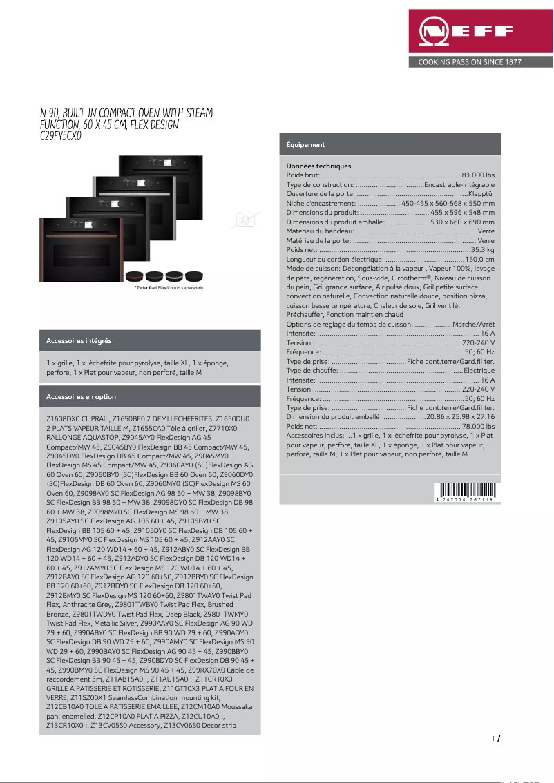 Página 1 del manual Ficha técnica Neff C29FY5CX0