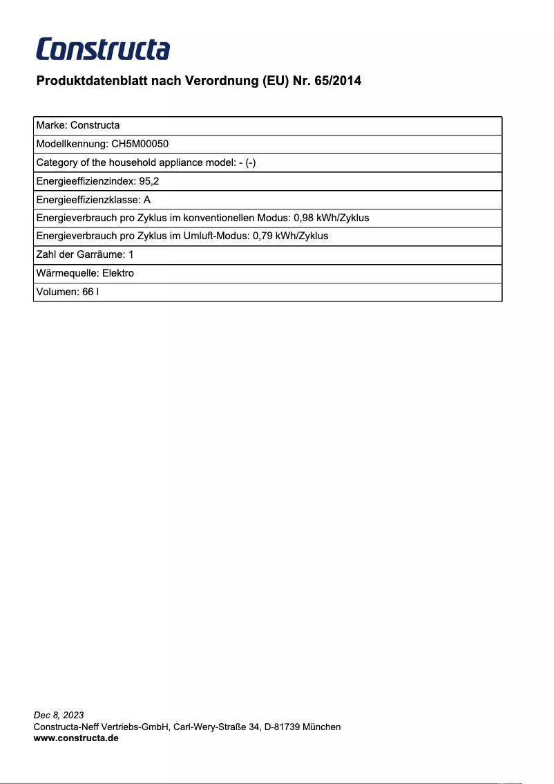 Página 1 del manual Ficha técnica Constructa CH5M00050