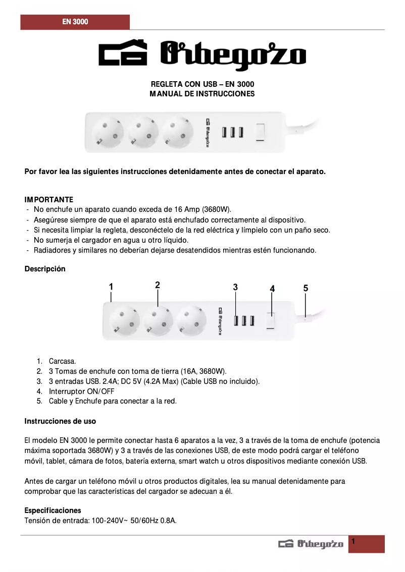 Página 1 del manual Manual de usuario Orbegozo EN 3000