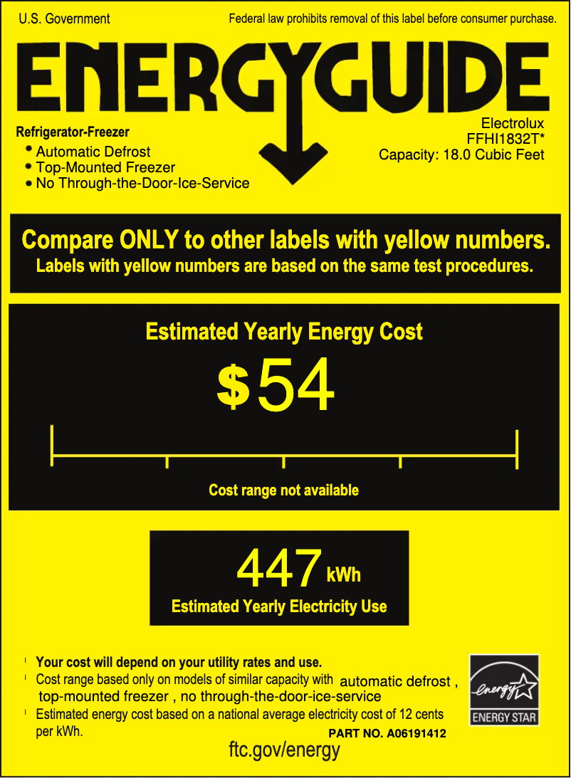Página 1 del manual Etiqueta energética Frigidaire FFHI1832T