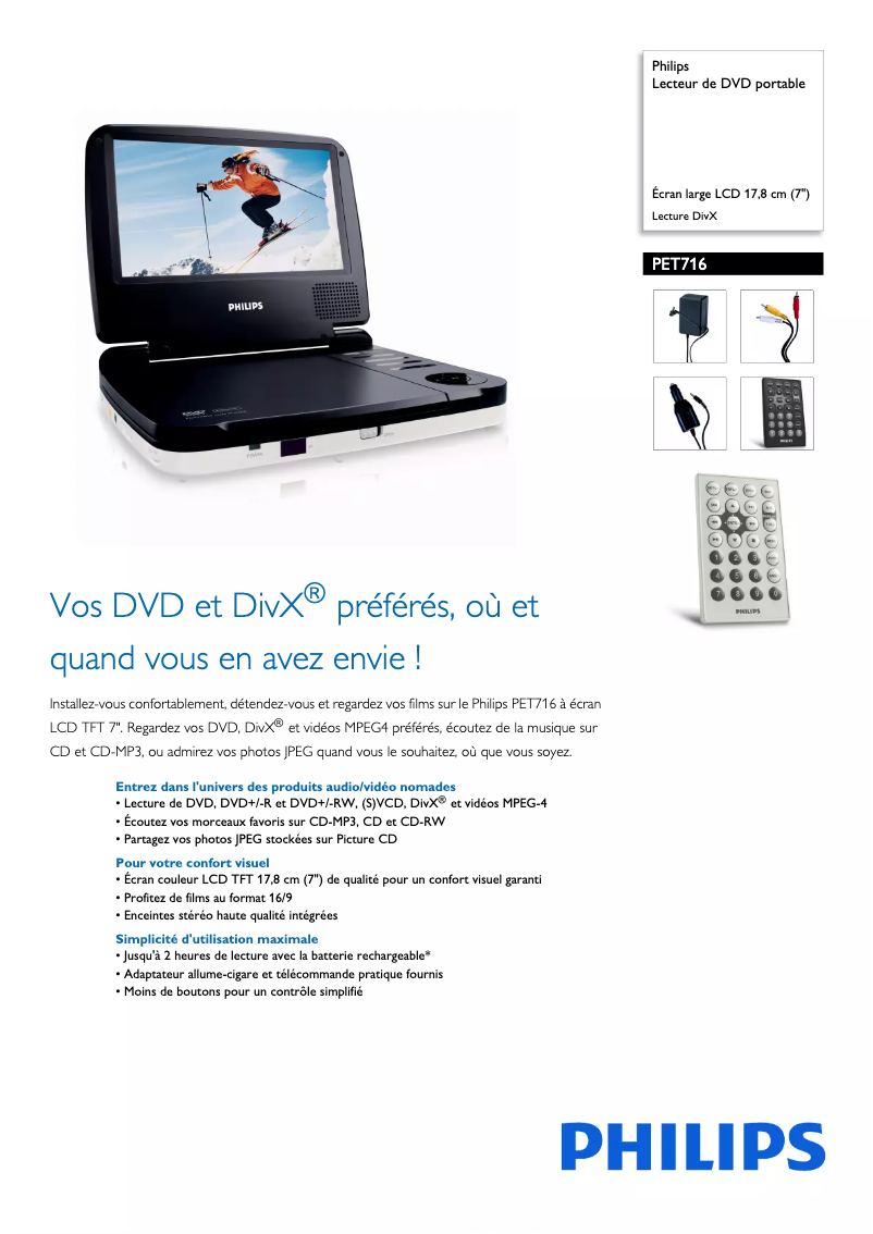 Página 1 del manual Ficha técnica Philips PET716