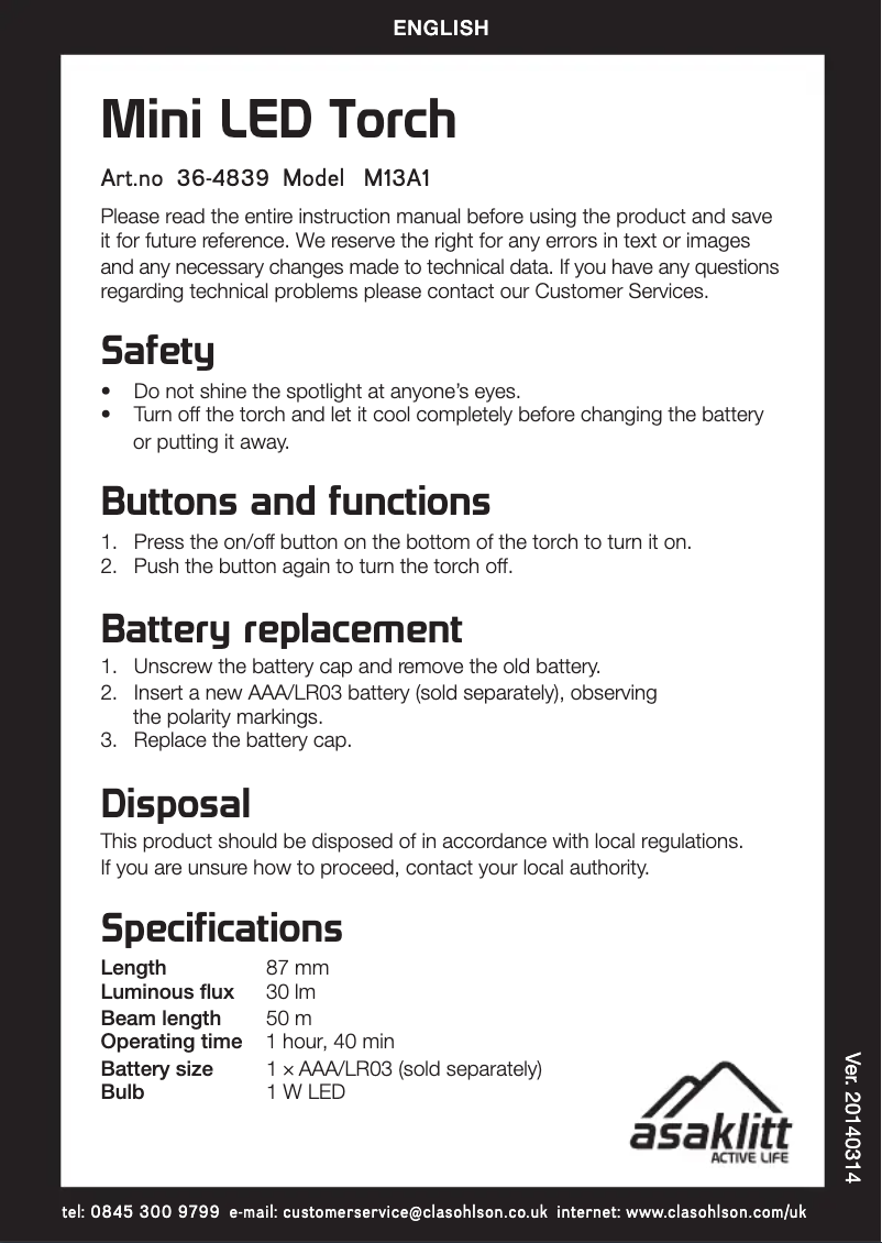 Imagen de la primera página del manual del dispositivo M13A1