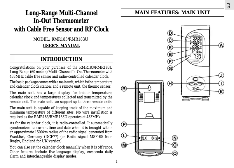 Imagen de la primera página del manual del dispositivo RMR183
