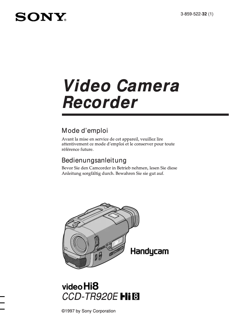 Imagen de la primera página del manual del dispositivo CCD-TR920E